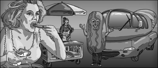 Hot Dog: A Frank Story, a history of the food by Cheeseburger Brown - illustration by Matthew Hemming