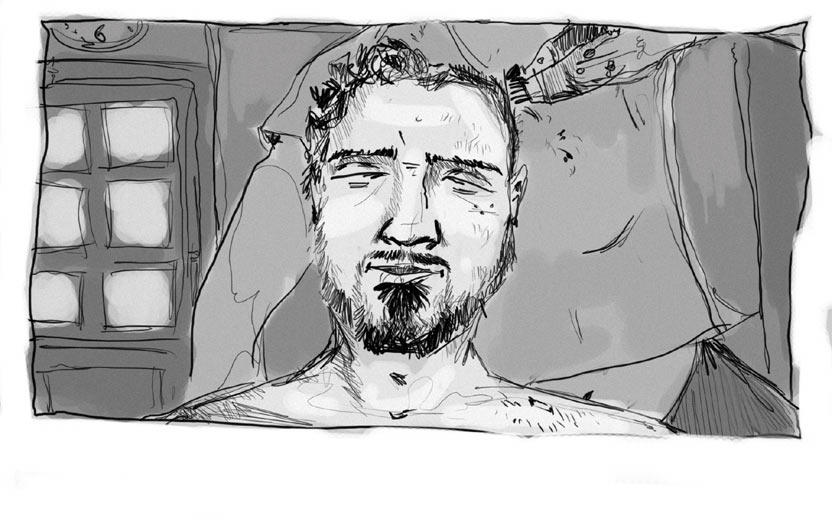 17 Drawings: Illustration 3: Hair Cut with Wife as Barber