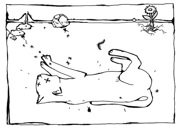 Goodbye to Kitty: Illustration 10: Clem and Cat Composting Underground Being Eaten by Bugs and Worms